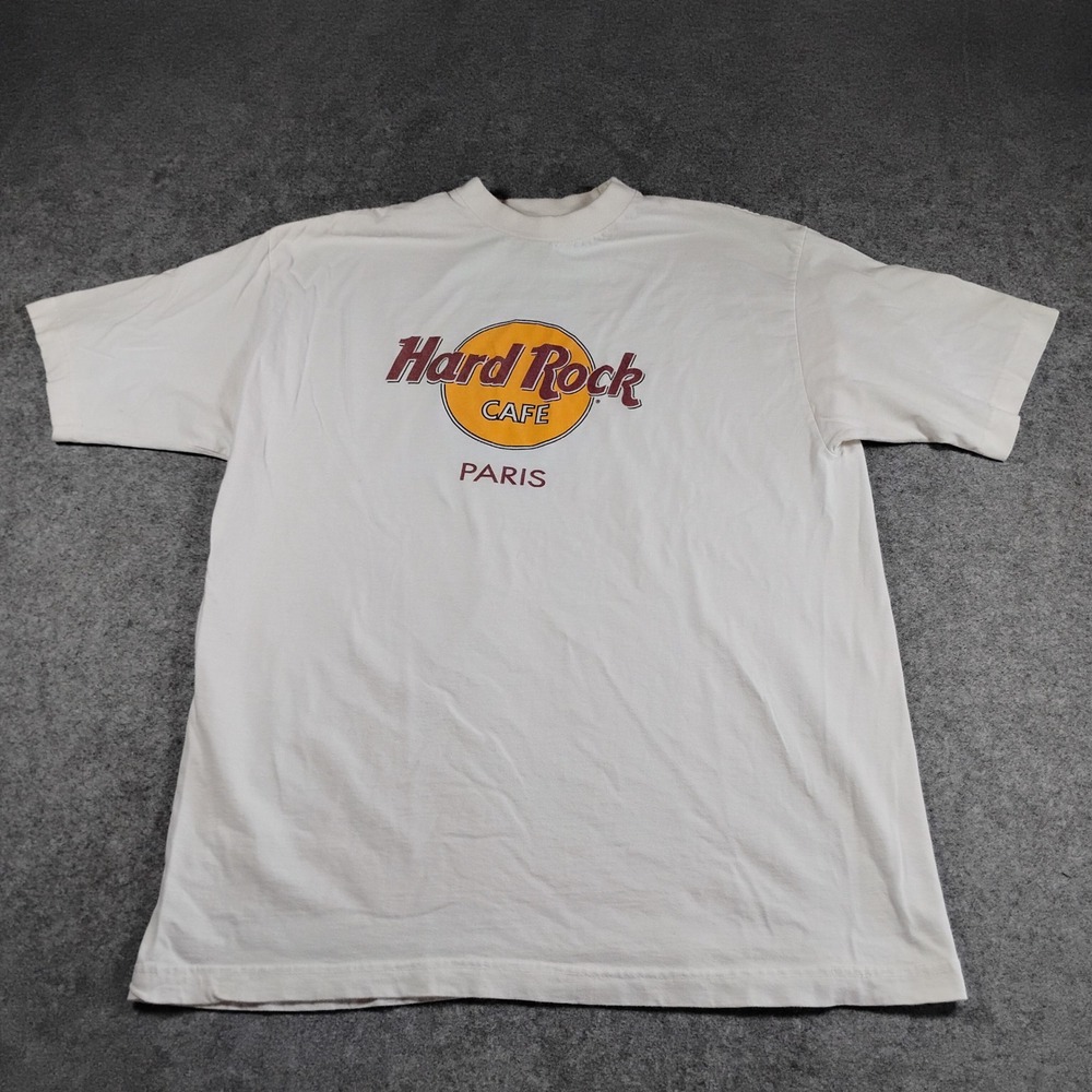 Hard Rock Cafe Paris Vintage Graphic T-Shirt Mens Large White Cotton